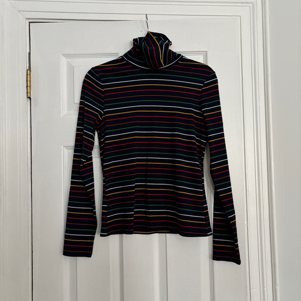 La Ligne X Target Navy & Colored Striped Long Sleeve Turtleneck